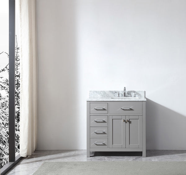 Virtu USA Caroline Parkway 36" Single Bath Vanity with Marble Top and Square Sink - Luxe Bathroom Vanities Luxury Bathroom Fixtures Bathroom Furniture