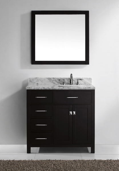 Virtu USA Caroline Parkway 36" Single Bath Vanity with Marble Top and Square Sink with Mirror - Luxe Bathroom Vanities Luxury Bathroom Fixtures Bathroom Furniture