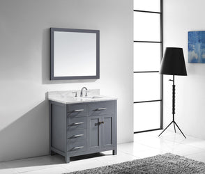 Virtu USA Caroline Parkway 36" Single Bath Vanity with Marble Top and Square Sink with Brushed Nickel Faucet and Mirror - Luxe Bathroom Vanities Luxury Bathroom Fixtures Bathroom Furniture