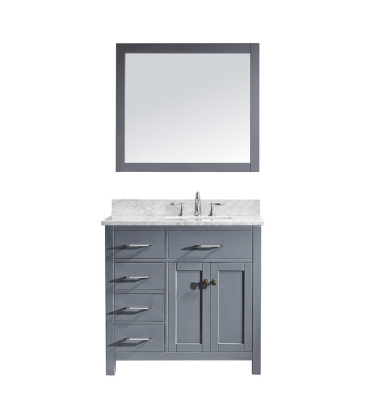 Virtu USA Caroline Parkway 36" Single Bath Vanity with Marble Top and Square Sink with Brushed Nickel Faucet and Mirror - Luxe Bathroom Vanities Luxury Bathroom Fixtures Bathroom Furniture