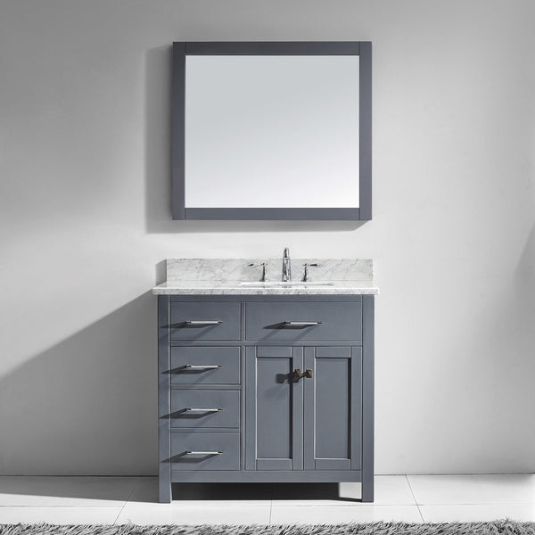 Virtu USA Caroline Parkway 36" Single Bath Vanity with Marble Top and Square Sink with Mirror - Luxe Bathroom Vanities Luxury Bathroom Fixtures Bathroom Furniture