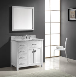 Virtu USA Caroline Parkway 36" Single Bath Vanity with Marble Top and Square Sink with Brushed Nickel Faucet and Mirror - Luxe Bathroom Vanities Luxury Bathroom Fixtures Bathroom Furniture