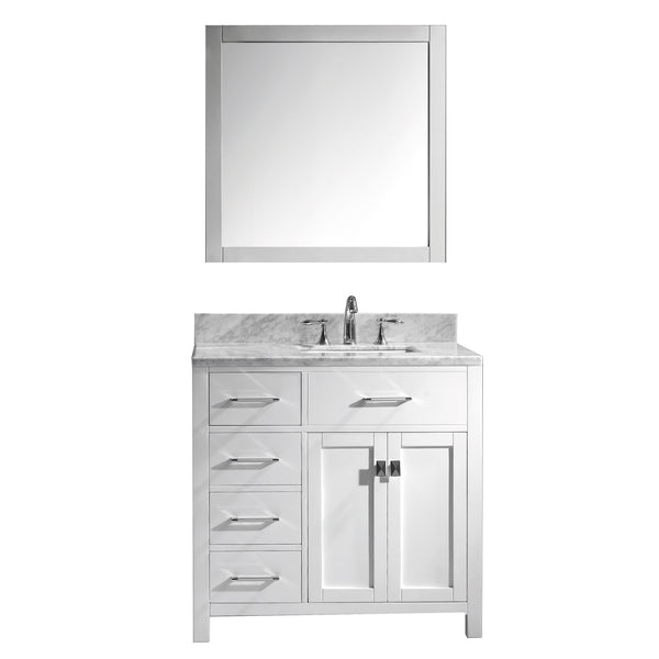 Virtu USA Caroline Parkway 36" Single Bath Vanity with Marble Top and Square Sink with Brushed Nickel Faucet and Mirror - Luxe Bathroom Vanities Luxury Bathroom Fixtures Bathroom Furniture