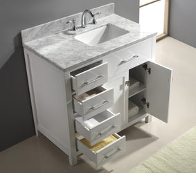 Virtu USA Caroline Parkway 36" Single Bath Vanity with Marble Top and Square Sink with Mirror - Luxe Bathroom Vanities Luxury Bathroom Fixtures Bathroom Furniture