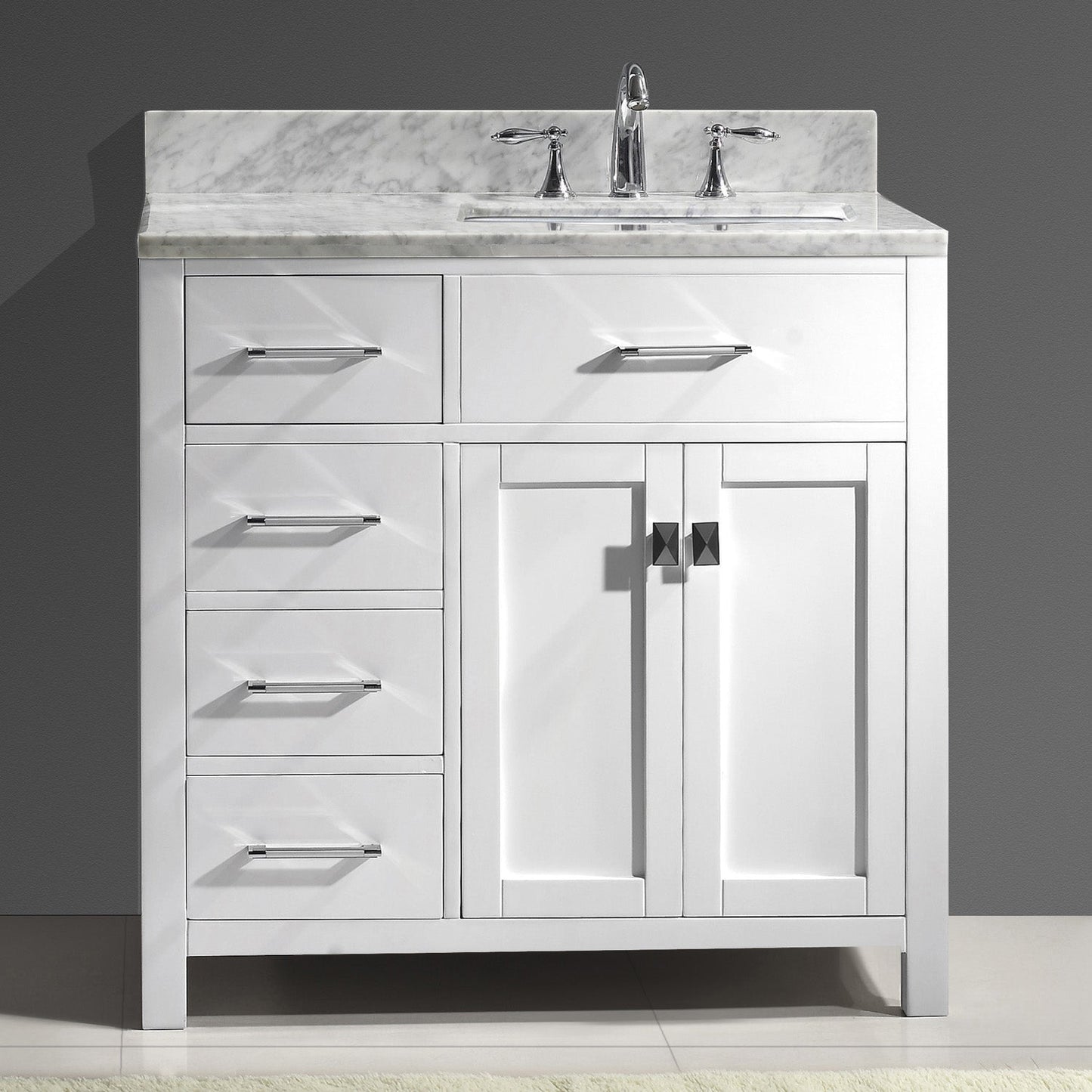 Virtu USA Caroline Parkway 36" Single Bath Vanity with Marble Top and Square Sink - Luxe Bathroom Vanities