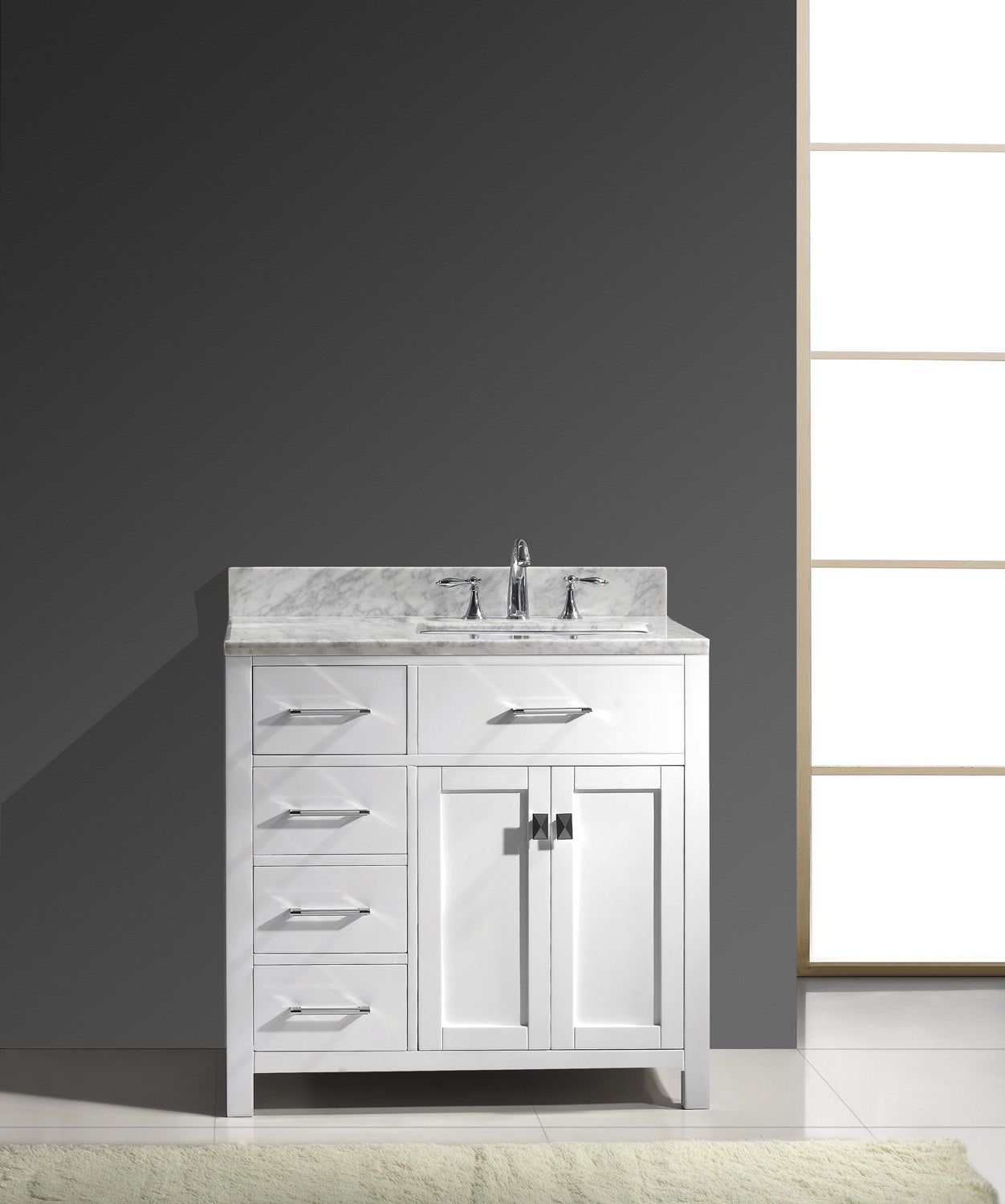 Virtu USA Caroline Parkway 36" Single Bath Vanity with Marble Top and Square Sink - Luxe Bathroom Vanities