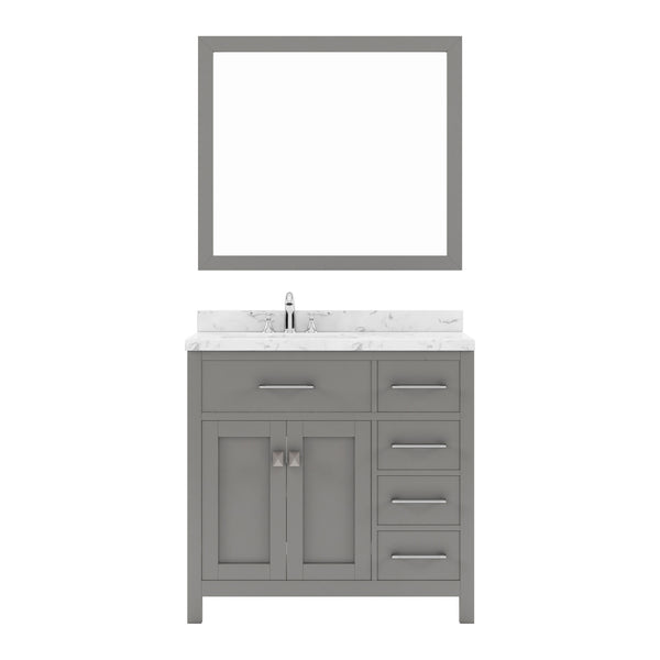 Virtu USA Caroline Parkway 36" Single Bath Vanity with Cultured Marble Quartz Top and Round Sink with Brushed Nickel Faucet with Matching Mirror - Luxe Bathroom Vanities