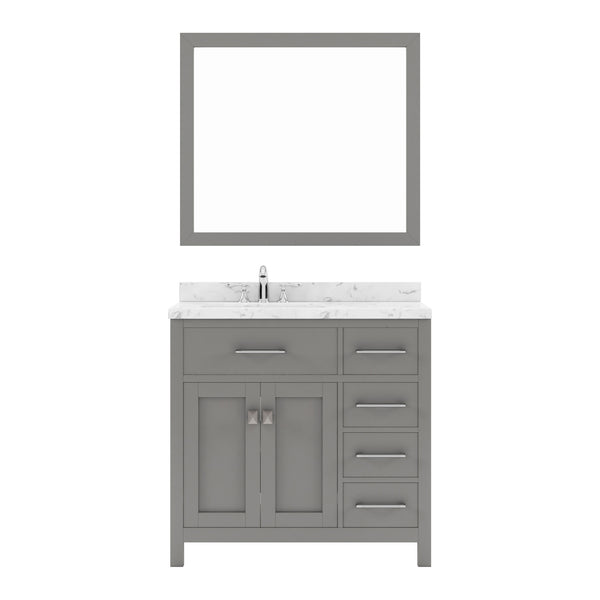 Virtu USA Caroline Parkway 36" Single Bath Vanity with Cultured Marble Quartz Top and Round Sink with Polished Chrome Faucet with Matching Mirror - Luxe Bathroom Vanities