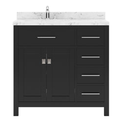 Virtu USA Caroline Parkway 36" Single Bath Vanity with Cultured Marble Quartz Top and Round Sink with Polished Chrome Faucet with Matching Mirror - Luxe Bathroom Vanities