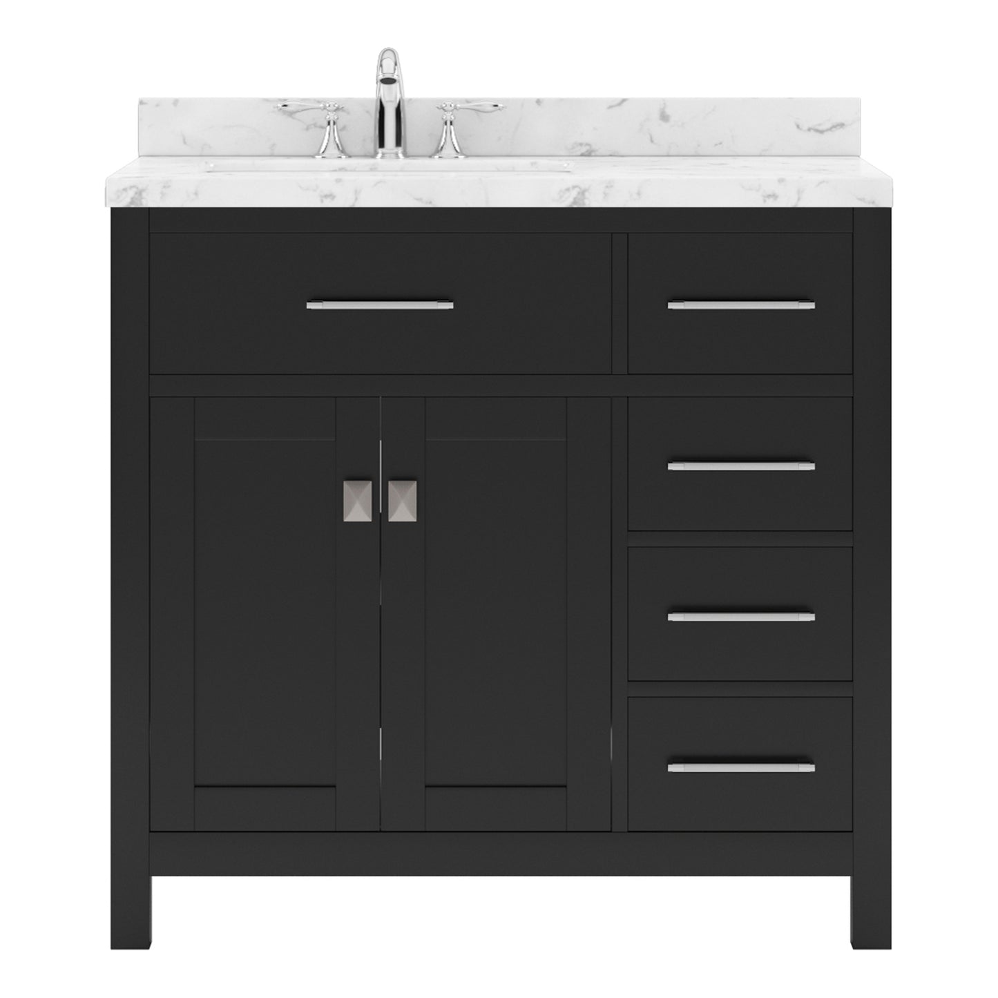 Virtu USA Caroline Parkway 36" Single Bath Vanity with Cultured Marble Quartz Top and Round Sink with Brushed Nickel Faucet with Matching Mirror - Luxe Bathroom Vanities