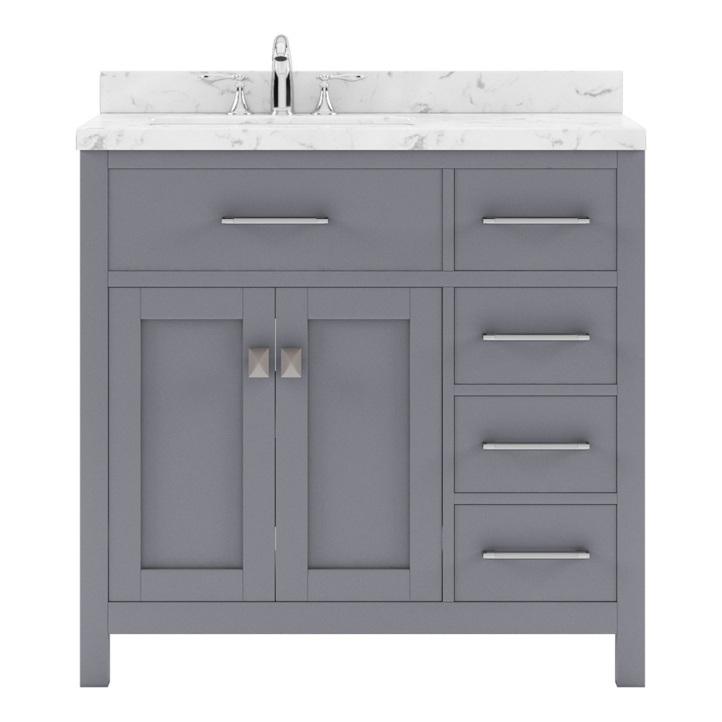 Virtu USA Caroline Parkway 36" Single Bath Vanity with Cultured Marble Quartz Top and Round Sink with Polished Chrome Faucet with Matching Mirror - Luxe Bathroom Vanities