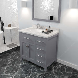 Virtu USA Caroline Parkway 36" Single Bath Vanity with Cultured Marble Quartz Top and Round Sink with Polished Chrome Faucet with Matching Mirror - Luxe Bathroom Vanities