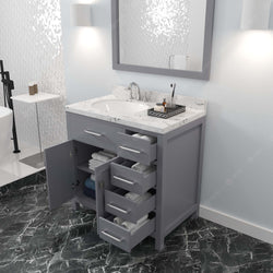 Virtu USA Caroline Parkway 36" Single Bath Vanity with Cultured Marble Quartz Top and Round Sink with Polished Chrome Faucet with Matching Mirror - Luxe Bathroom Vanities