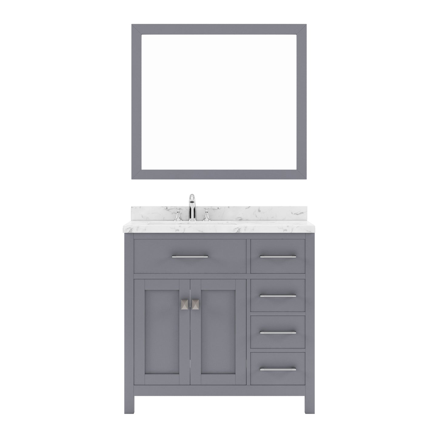 Virtu USA Caroline Parkway 36" Single Bath Vanity with Cultured Marble Quartz Top and Round Sink with Polished Chrome Faucet with Matching Mirror - Luxe Bathroom Vanities