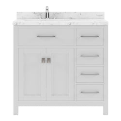 Virtu USA Caroline Parkway 36" Single Bath Vanity with Cultured Marble Quartz Top and Round Sink with Polished Chrome Faucet with Matching Mirror - Luxe Bathroom Vanities