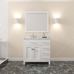 Virtu USA Caroline Parkway 36" Single Bath Vanity with Cultured Marble Quartz Top and Round Sink with Brushed Nickel Faucet with Matching Mirror - Luxe Bathroom Vanities