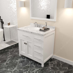 Virtu USA Caroline Parkway 36" Single Bath Vanity with Cultured Marble Quartz Top and Round Sink with Brushed Nickel Faucet with Matching Mirror - Luxe Bathroom Vanities