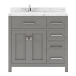 Virtu USA Caroline Parkway 36" Single Bath Vanity with Cultured Marble Quartz Top and Square Sink with Brushed Nickel Faucet with Matching Mirror - Luxe Bathroom Vanities