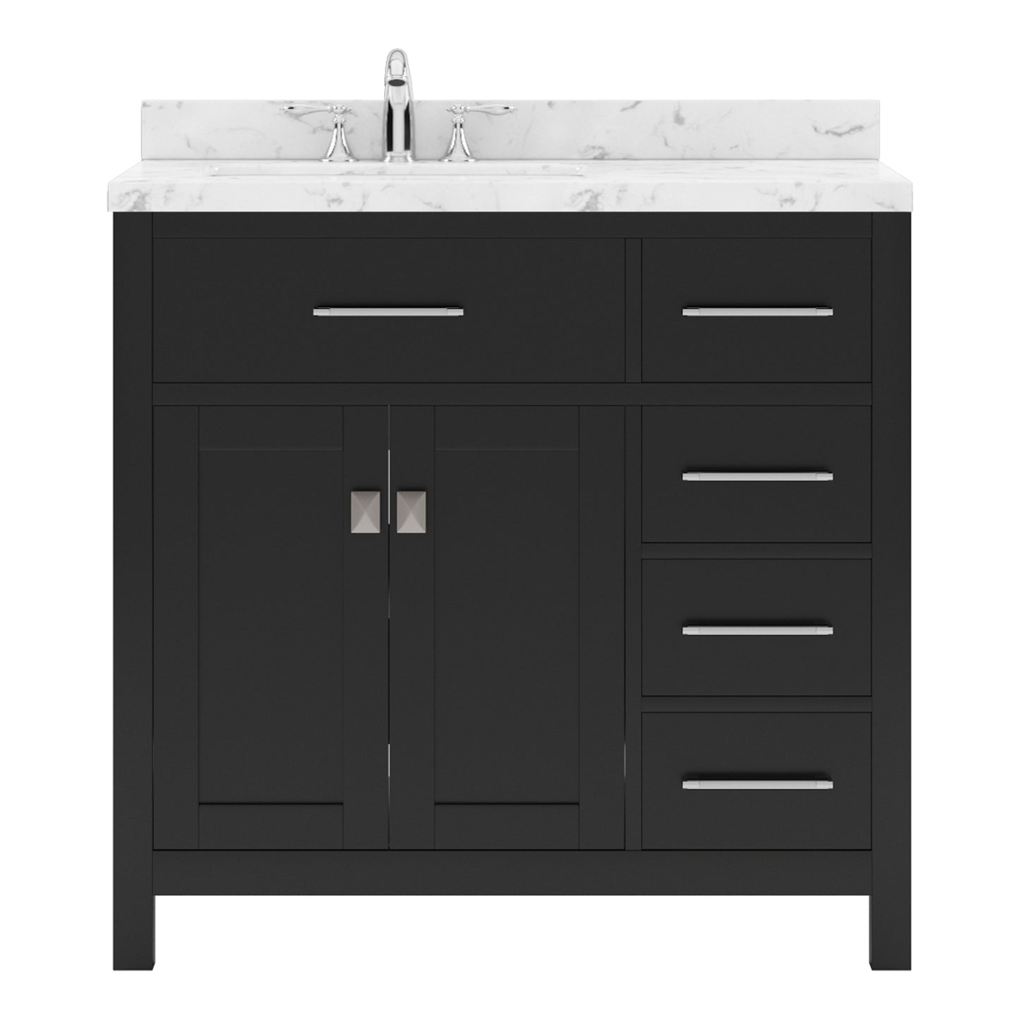 Virtu USA Caroline Parkway 36" Single Bath Vanity with Cultured Marble Quartz Top and Square Sink with Matching Mirror - Luxe Bathroom Vanities