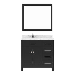 Virtu USA Caroline Parkway 36" Single Bath Vanity with Cultured Marble Quartz Top and Square Sink with Brushed Nickel Faucet with Matching Mirror - Luxe Bathroom Vanities