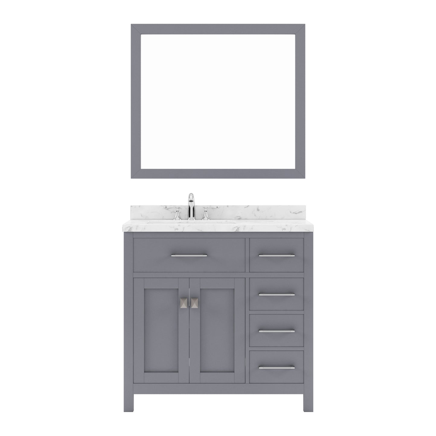 Virtu USA Caroline Parkway 36" Single Bath Vanity with Cultured Marble Quartz Top and Square Sink with Brushed Nickel Faucet with Matching Mirror - Luxe Bathroom Vanities