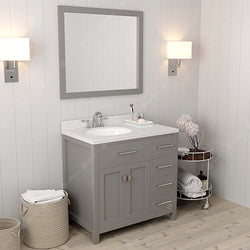 Virtu USA Caroline Parkway 36" Single Bath Vanity in Cashmere Grey with Dazzle White Top and Round Sink with Mirror - Luxe Bathroom Vanities Luxury Bathroom Fixtures Bathroom Furniture