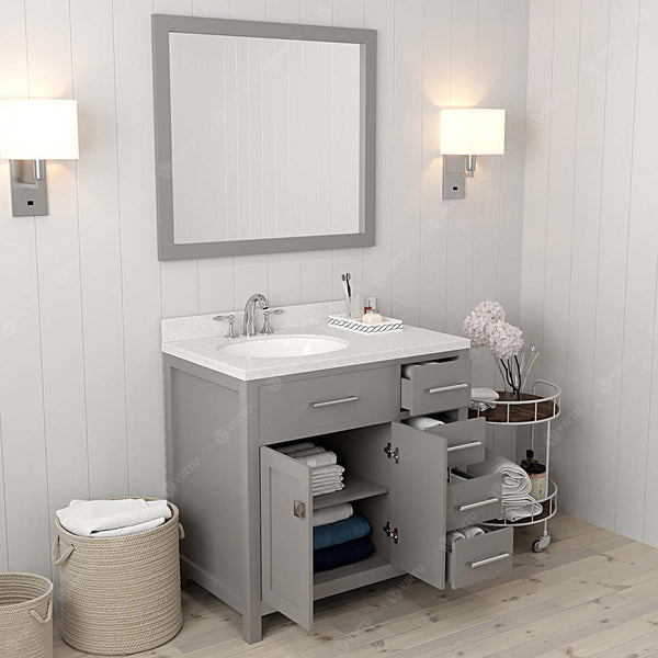 Virtu USA Caroline Parkway 36" Single Bath Vanity in Cashmere Grey with Dazzle White Top and Round Sink with Mirror - Luxe Bathroom Vanities Luxury Bathroom Fixtures Bathroom Furniture