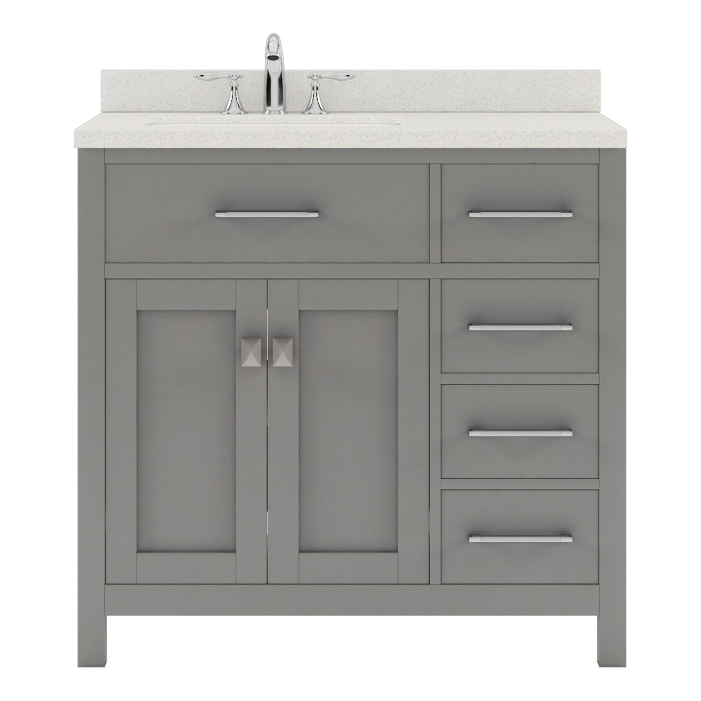 Virtu USA Caroline Parkway 36" Single Bath Vanity in Cashmere Grey with Dazzle White Top and Round Sink with Mirror - Luxe Bathroom Vanities