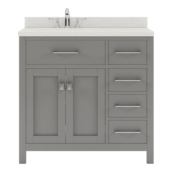 Virtu USA Caroline Parkway 36" Single Bath Vanity in Cashmere Grey with Dazzle White Top and Round Sink with Brushed Nickel Faucet and Mirror - Luxe Bathroom Vanities