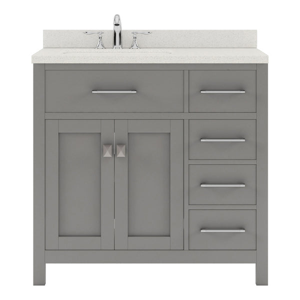 Virtu USA Caroline Parkway 36" Single Bath Vanity in Cashmere Grey with Dazzle White Top and Round Sink with Polished Chrome Faucet and Mirror - Luxe Bathroom Vanities
