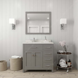 Virtu USA Caroline Parkway 36" Single Bath Vanity in Cashmere Grey with Dazzle White Top and Round Sink with Brushed Nickel Faucet and Mirror - Luxe Bathroom Vanities