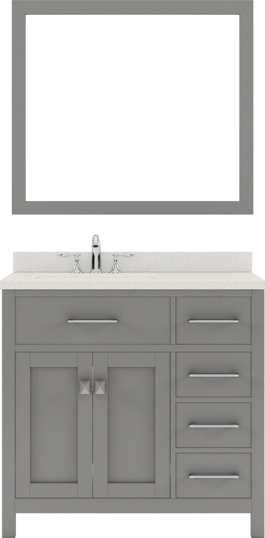 Virtu USA Caroline Parkway 36" Single Bath Vanity in Cashmere Grey with Dazzle White Top and Round Sink with Brushed Nickel Faucet and Mirror - Luxe Bathroom Vanities