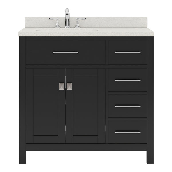 Virtu USA Caroline Parkway 36" Single Bath Vanity with Dazzle White Quartz Top and Round Sink with Brushed Nickel Faucet with Matching Mirror - Luxe Bathroom Vanities