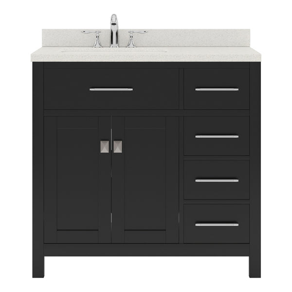 Virtu USA Caroline Parkway 36" Single Bath Vanity with Dazzle White Quartz Top and Round Sink with Matching Mirror - Luxe Bathroom Vanities