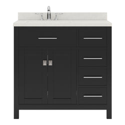 Virtu USA Caroline Parkway 36" Single Bath Vanity with Dazzle White Quartz Top and Round Sink with Polished Chrome Faucet with Matching Mirror - Luxe Bathroom Vanities