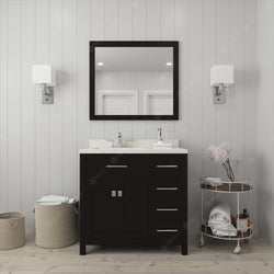 Virtu USA Caroline Parkway 36" Single Bath Vanity with Dazzle White Quartz Top and Round Sink with Brushed Nickel Faucet with Matching Mirror - Luxe Bathroom Vanities