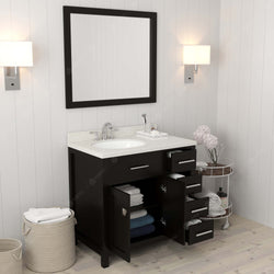 Virtu USA Caroline Parkway 36" Single Bath Vanity with Dazzle White Quartz Top and Round Sink with Matching Mirror - Luxe Bathroom Vanities