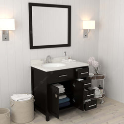 Virtu USA Caroline Parkway 36" Single Bath Vanity with Dazzle White Quartz Top and Round Sink with Brushed Nickel Faucet with Matching Mirror - Luxe Bathroom Vanities