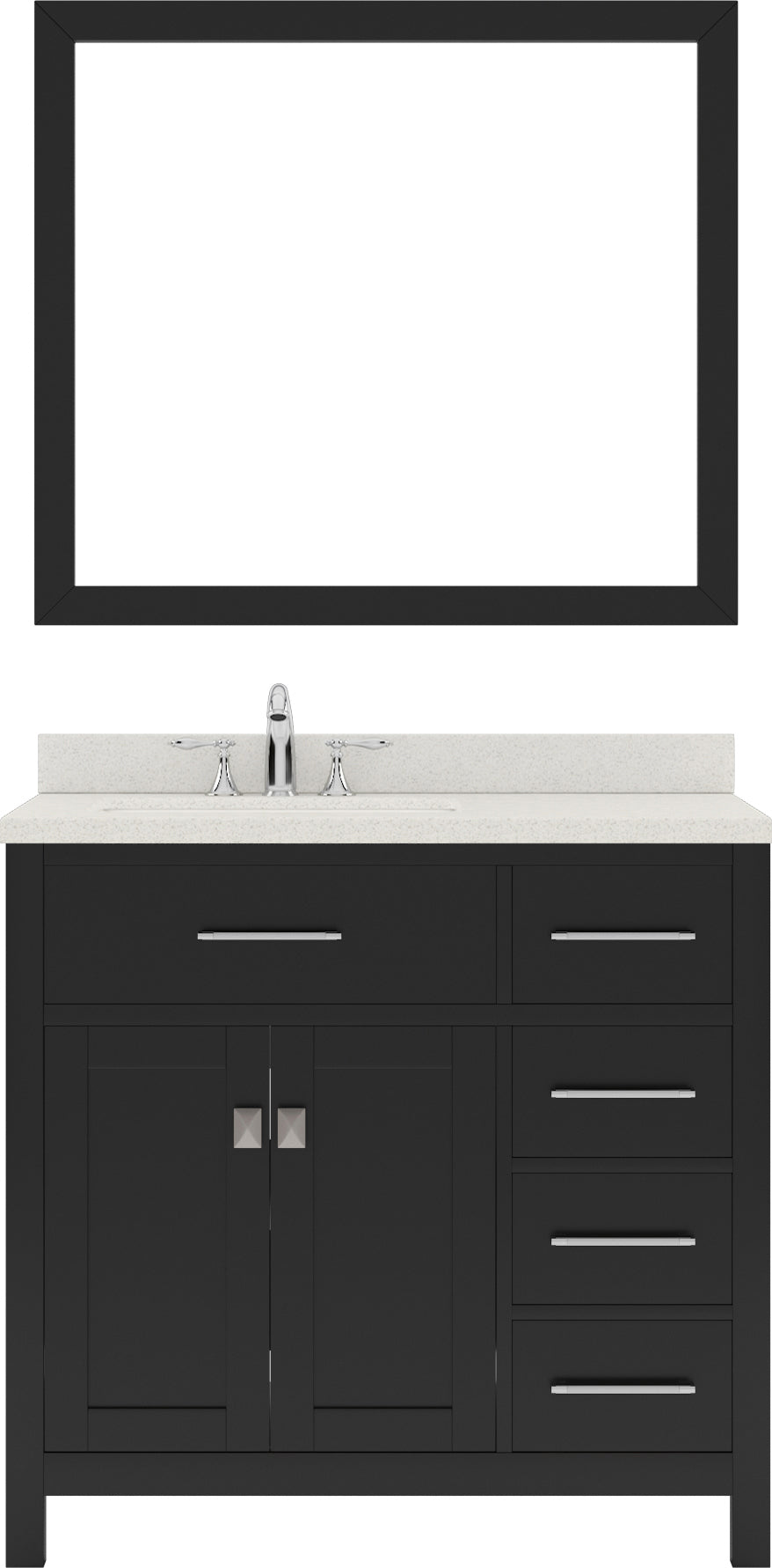 Virtu USA Caroline Parkway 36" Single Bath Vanity with Dazzle White Quartz Top and Round Sink with Matching Mirror - Luxe Bathroom Vanities