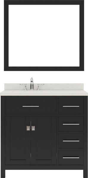 Virtu USA Caroline Parkway 36" Single Bath Vanity with Dazzle White Quartz Top and Round Sink with Brushed Nickel Faucet with Matching Mirror - Luxe Bathroom Vanities