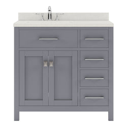 Virtu USA Caroline Parkway 36" Single Bath Vanity with Dazzle White Quartz Top and Round Sink with Matching Mirror - Luxe Bathroom Vanities