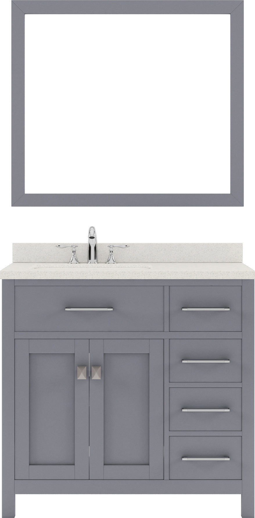 Virtu USA Caroline Parkway 36" Single Bath Vanity with Dazzle White Quartz Top and Round Sink with Matching Mirror - Luxe Bathroom Vanities