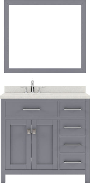 Virtu USA Caroline Parkway 36" Single Bath Vanity with Dazzle White Quartz Top and Round Sink with Brushed Nickel Faucet with Matching Mirror - Luxe Bathroom Vanities