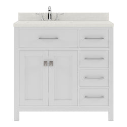 Virtu USA Caroline Parkway 36" Single Bath Vanity with Dazzle White Quartz Top and Round Sink with Matching Mirror - Luxe Bathroom Vanities