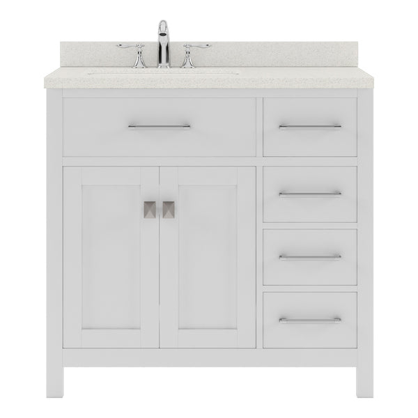 Virtu USA Caroline Parkway 36" Single Bath Vanity with Dazzle White Quartz Top and Round Sink with Matching Mirror - Luxe Bathroom Vanities