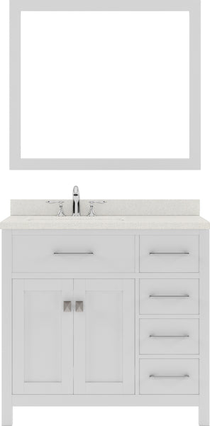 Virtu USA Caroline Parkway 36" Single Bath Vanity with Dazzle White Quartz Top and Round Sink with Brushed Nickel Faucet with Matching Mirror - Luxe Bathroom Vanities