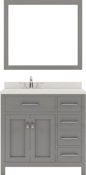 Virtu USA Caroline Parkway 36" Single Bath Vanity with Dazzle White Top and Square Sink with Brushed Nickel Faucet and Mirror - Luxe Bathroom Vanities