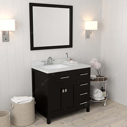 Virtu USA Caroline Parkway 36" Single Bath Vanity with Dazzle White Top and Square Sink with Brushed Nickel Faucet and Mirror - Luxe Bathroom Vanities Luxury Bathroom Fixtures Bathroom Furniture