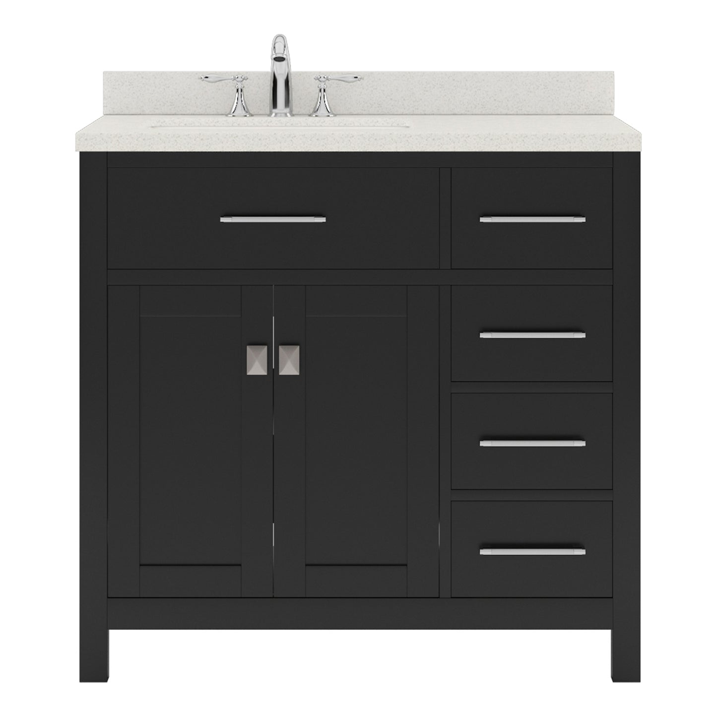 Virtu USA Caroline Parkway 36" Single Bath Vanity with Dazzle White Top and Square Sink with Brushed Nickel Faucet and Mirror - Luxe Bathroom Vanities