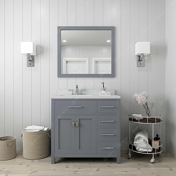 Virtu USA Caroline Parkway 36" Single Bath Vanity with Dazzle White Top and Square Sink with Brushed Nickel Faucet and Mirror - Luxe Bathroom Vanities Luxury Bathroom Fixtures Bathroom Furniture